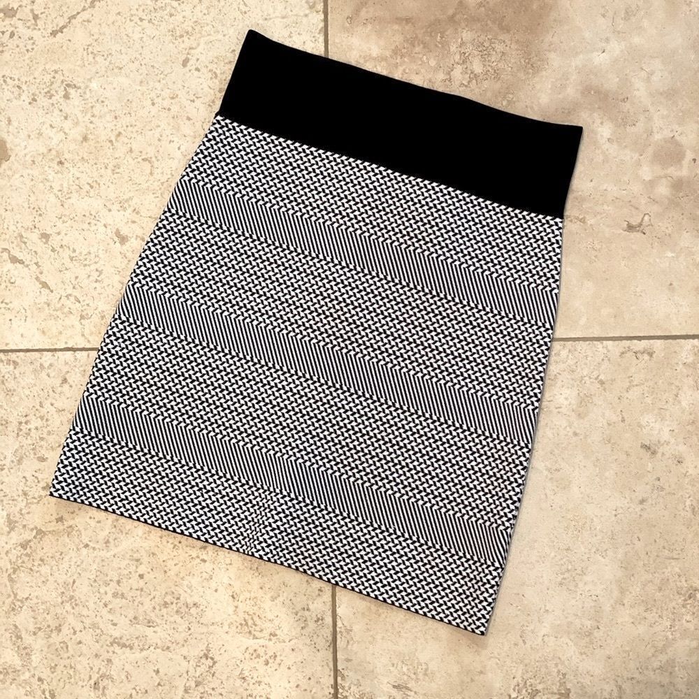 Black and White Bodycon Skirt - Elastic Band waist